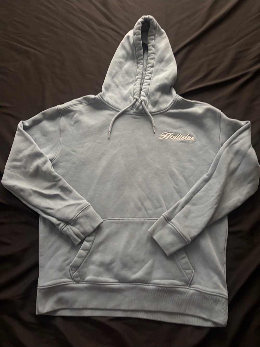 Hollister Men's Dusty Blue Hooded Pullover Sweatshirt